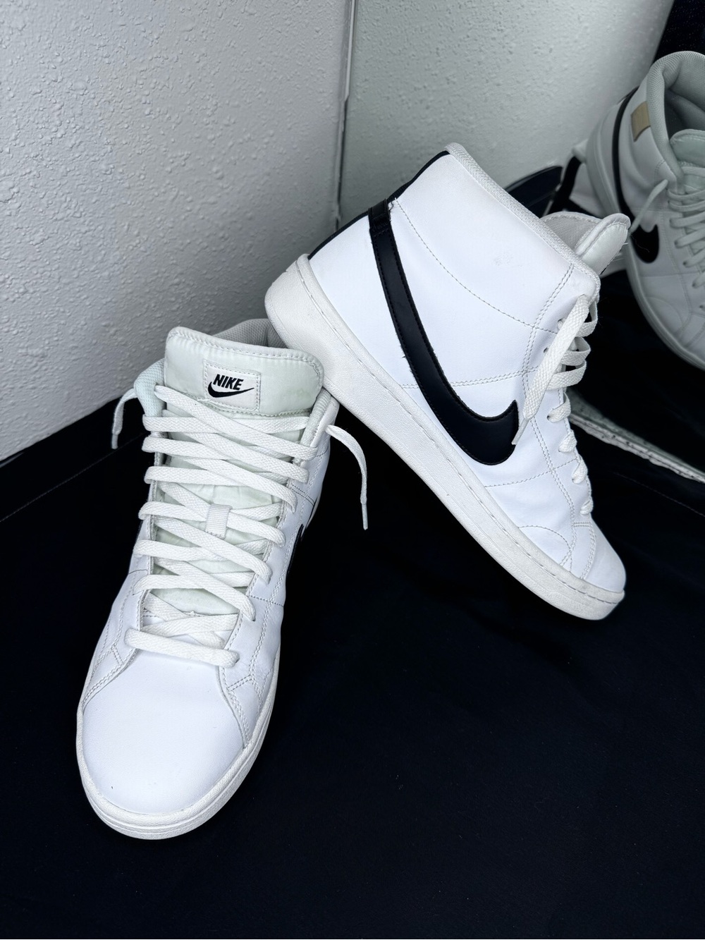 Nike White High-Top Sneakers with Black Swoosh Accent - Picture 4 of 10